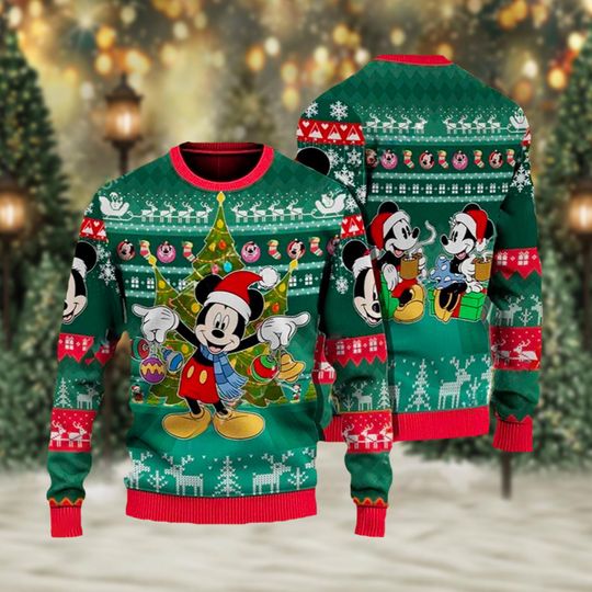 Mickey Mouse With Xmas Tree Ugly Christmas Sweater, Mouse Christmas Xmas Sweater, Mickey Holiday Gift, Christmas Gift For Men Women Kid