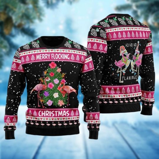 Flamingo Ugly Christmas Sweater, Flamingo Santa Xmas Sweater, Christmas Tree Sweater, Funny Bird Holiday Sweater, Animal Lovers Gift