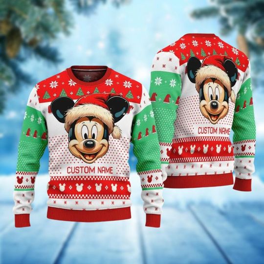 Mickey Ugly Christmas Sweater, Disney Mickey Ugly Sweatshirt, Mickey Santa Xmas Sweater, Custom Name Sweater, Xmas Party Gift