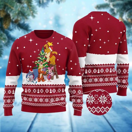 Winnie The Pooh Christmas Sweater, Disney Xmas Sweater, Eeyore Piglet Tigger Funny Sweater, Holiday Sweater, Christmas Sweatshirt