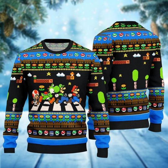 Super Mario Ugly Christmas Sweater, Video Game Sweater Men, Yoshi Mario Luigi Funny Xmas Sweater, Gaming Holiday Sweater