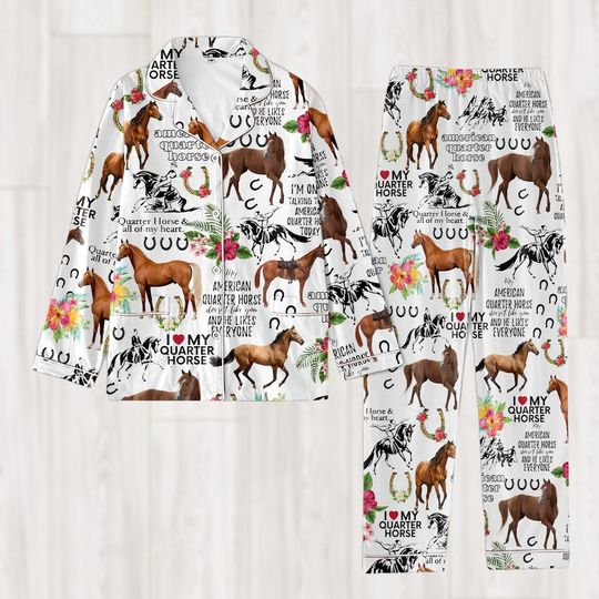 Horse Racing Pajamas, Western Pajamas For Party, Funny Cowboy Women Pajamas, Animal Lover Gift, Holiday Pajamas, Gift For Horse Lovers