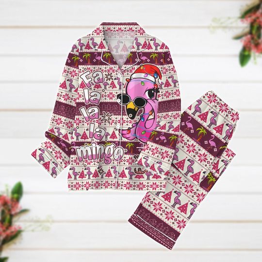 Christmas Pajamas, Flamingo Santa Pajamas Set, Fa La La Mingo Pajamas, Funny Bird Xmas Pajamas, Tropical Animal Lover, Xmas 2024 Gift