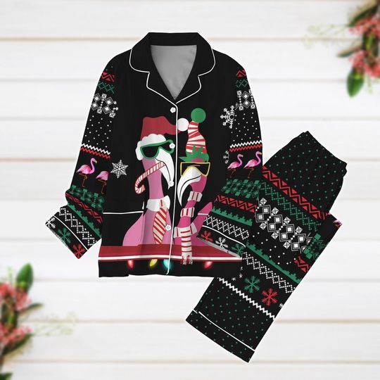 Candy Cane Flamingo Christmas Pajamas, Bird Xmas Pajamas, Animal Lovers Holiday Pajamas, Funny Christmas Shirt, Xmas Party Gift