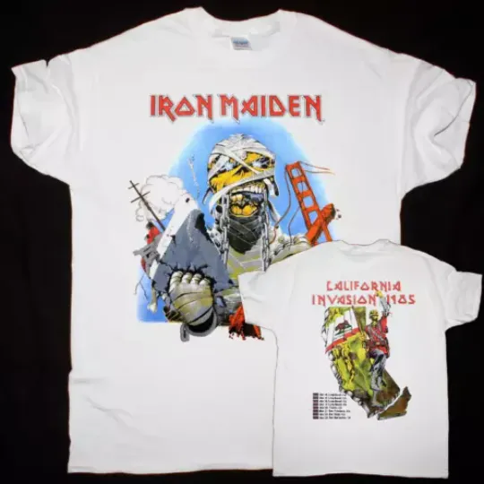 Iron-Maiden California Invasion Tour Shirt New White Double Sided T-Shirt
