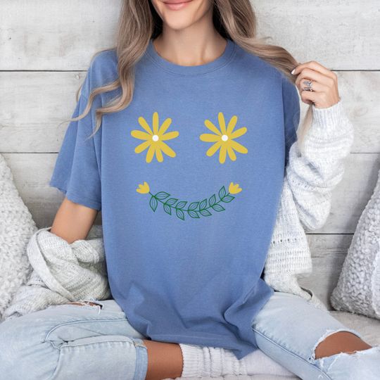 Custom Flower Smiley Face Shirt Gift for Her Smiling Flower Shirt