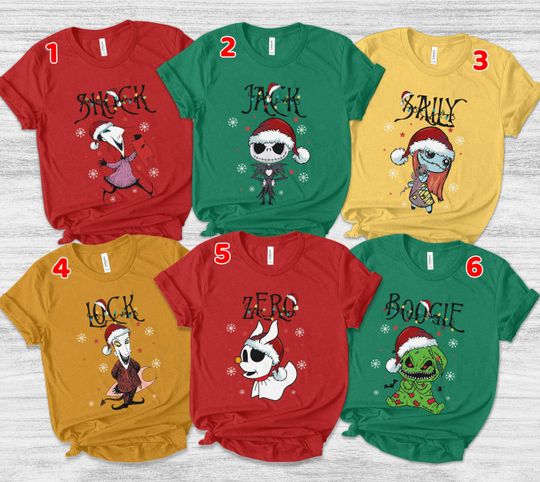 Disney Nightmare Before Christmas Character Group Matching Shirt, Jack Sally Oogie Boogie Xmas Light, Mickey's Very Merry Family Gift