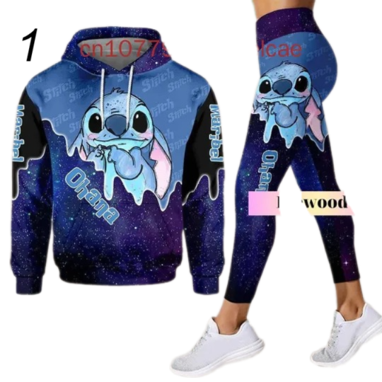 Customize Disney Stitch 3D Hoodie Women's Hoodie Leggings Suit Stitch Yoga Pants Sweatpants Fashion Sports Suit Disney Yoga Suit
