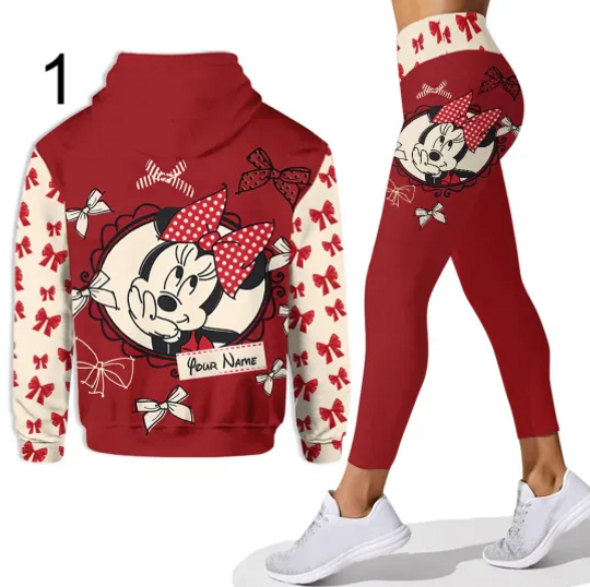 New Disney Mickey Mouse Minnie 3D Women's Hoodie and Leggings Suit Minnie Yoga Pants Sweatpants Fashion Sports Suit