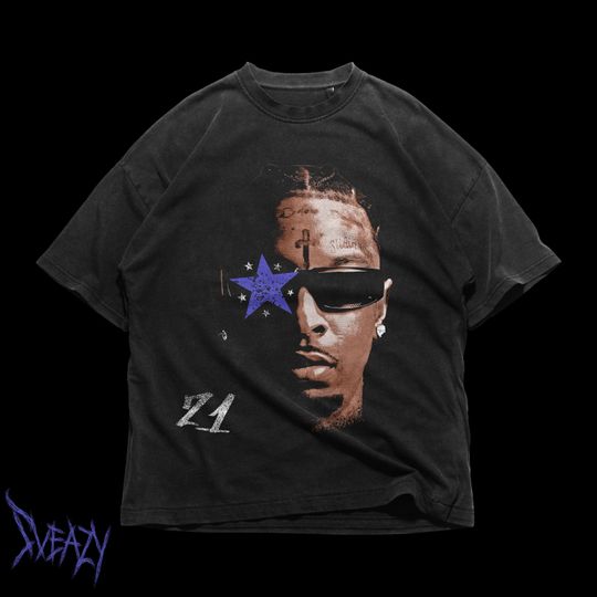 21 Savage Oversized Boxy Tee, 21 Savage Rap Tee, Concert Merchandise, Album Merch, 90's Poster Graphic T-Shirt
