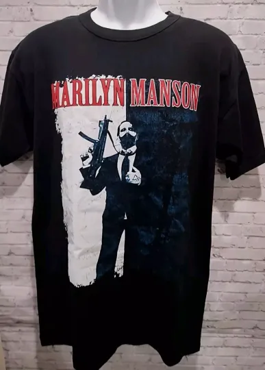 Marilyn Manson Gangster Large Double Sided Black T-shirt Rock Band Heavy Metal