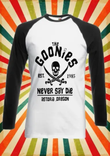 Distressed The Goonies Never Men Women Long Short Sleeve Baseball Shirt
