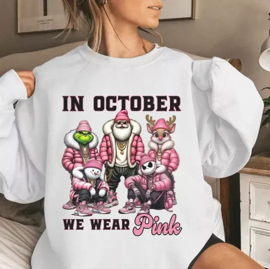 In October We Wear Pink Shirt, Halloween Sweatshirt, Christmas Pink, Thug Life
