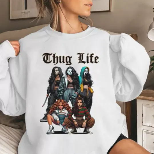 Thug Life Horror Movie Shirt, Halloween Sweatshirt, Horror Friend Character Tee
