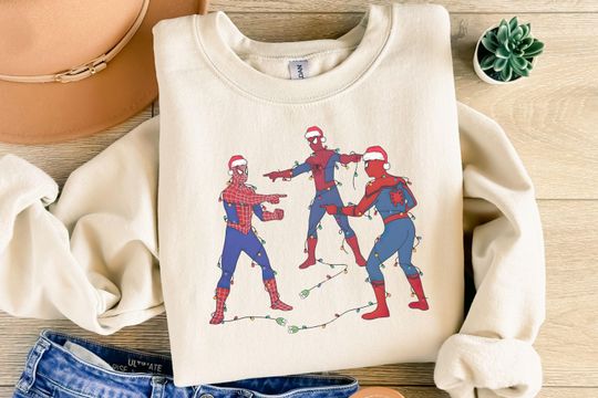 Funny Spiderman Christmas Shirt, Spiderman Christmas Sweatshirt, Marvel Three Spiderman X-mas Tee, Marvel Avengers Christmas Shirt