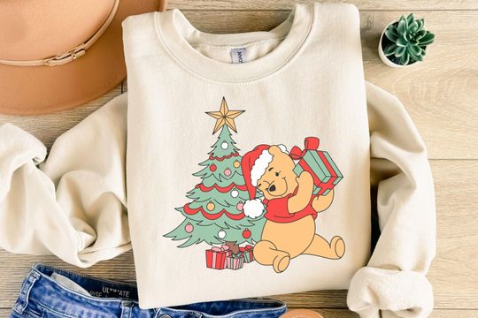 Winnie The Pooh Christmas Tree Sweatshirt, Winnie The Pooh Shirt, Christmas Lights Shirt, Pooh Sweatshirt, Pooh Christmas Sweater