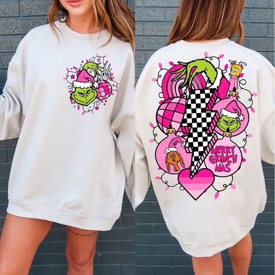 Retro Pink Grincmas Sweatshirt, Retro Christmas Sweatshirt