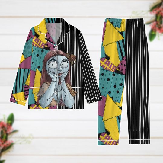 Halloween Sally Costume Pajamas, Nightmare Before Christmas Pj Set, Jack And Sally Women Pajamas, Horror Movie Fan Shirt