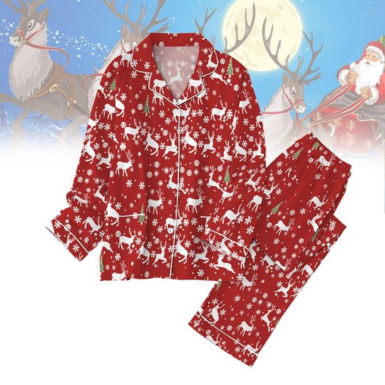 Christmas Reindeer Pajamas Set, Reindeer Trees Xmas Pajamas, Animal Lover Holiday Pajamas, Xmas Family Matching Pajamas