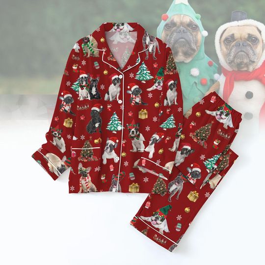 French Bulldog Christmas Pajamas, Frenchie Claus Holiday Pajamas, Bulldog Mom Gifts, Xmas Frenchie Pj Set, Dog Lover Shirt Pants Set
