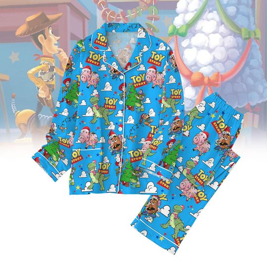 Christmas Toy Story Pajamas Set, Woody Buzz Lightyear Santa Hat Pyjamas, Disney Movie Xmas Pj Set Pants, Magic Kingdom Family Pajamas