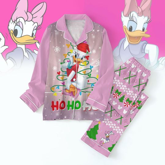Daisy Duck Christmas Thick Pajamas, Disney Cartoon Santa Hat Pj Set, Disneyworld Holiday Pajamas, Magic Kingdom Gift For Kids Man Women