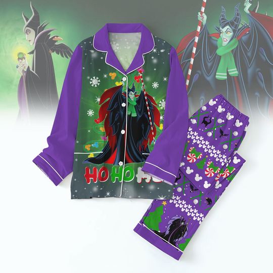 Maleficent Christmas Thick Pajamas, Disneyland Villains Pyjamas, Maleficent Ursula Santa Pj Set, Evil Queen Hades Family Matching Pajam
