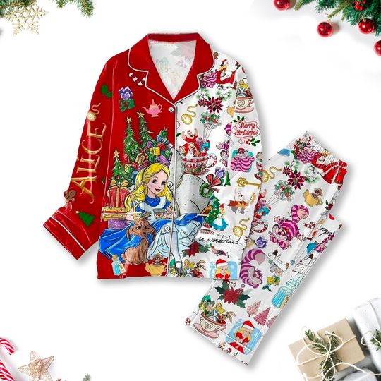 Christmas Alice In Wonderland Pajamas Set, Alice Pajamas Women, Cheshire Cat Family Matching Shirt, Christmas Party Gift, Magic Kingdom Tee