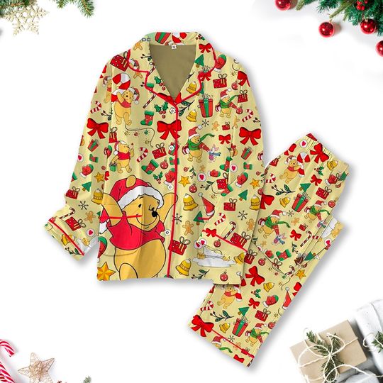 Winnie The Pooh Women Pajamas Set, Pooh Bear Christmas Long Pajamas, Tigger Family Matching Pyjamas, Pooh Christmas Party Shirt