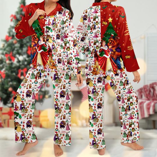 Custom Beauty and the Beast Pajamas, Beauty and the Beast Christmas Pajama Set Women, Belle Princess Family Shirt, Magic Kingdom Tee