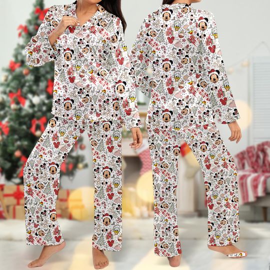 Mickey With Castle Balloon Pajamas, Mickey Mouse Christmas Pajamas Set, Minnie Mouse Xmas Holiday Shirt, Magic Kingdom Shirt