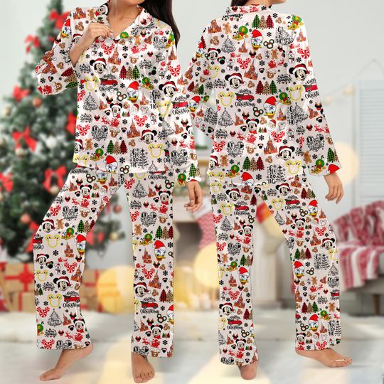Mickey & Friends Christmas Pajamas, Minnie Mouse Pyjamas Set, Cartoon Xmas Pajamas, Mickey Ears Shirt, Magic Kingdom Shirt