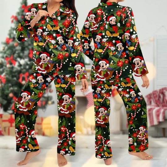 Mickey Mouse Christmas Tree Pajamas, Mickey Mouse Xmas Holiday Pajamas Set, Minnie Mouse Santa Pyjamas, Magic Kingdom Shirt