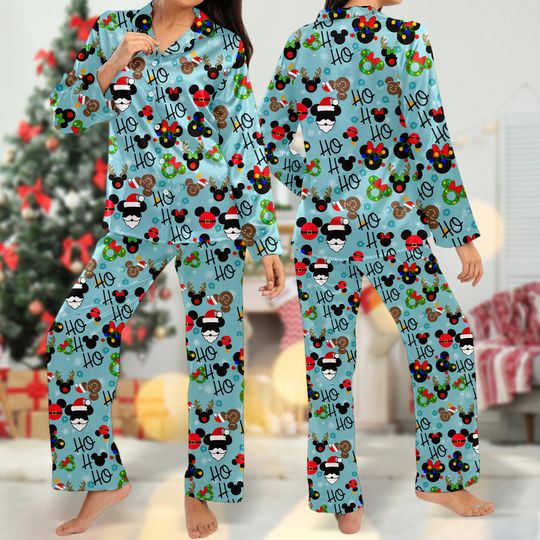 Mickey And Friends Ho Ho Ho Christmas Pajamas, Mickey Mouse Pajamas Set, Minnie Mouse Christmas Pyjamas, Xmas Party Shirt