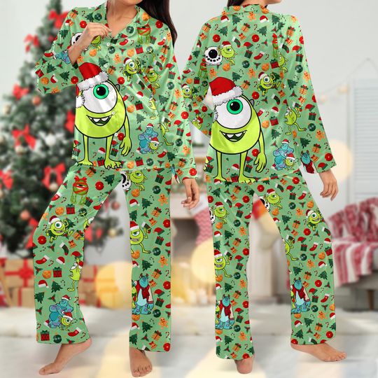 Mike Wazowski Christmas Pajamas, Monster Inc Christmas Pajama Set Gift Women, Monsters Xmas Holiday Pyjamas, Magic Kingdom Shirt