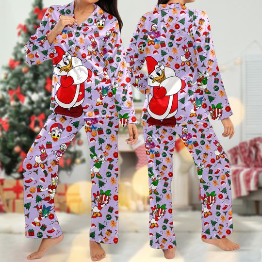 Daisy Duck Christmas Pajamas, Daisy Duck Christmas Pajama Set Gift Women, Donald Duck Xmas Holiday Pyjamas, Magic Kingdom Shirt