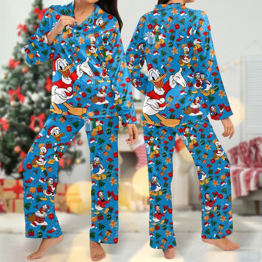 Donald Duck Christmas Pajamas, Donald Duck Christmas Pajama Set Gift Women For Holiday, Cartoon Xmas Party Shirt, Magic Kingdom Shirt