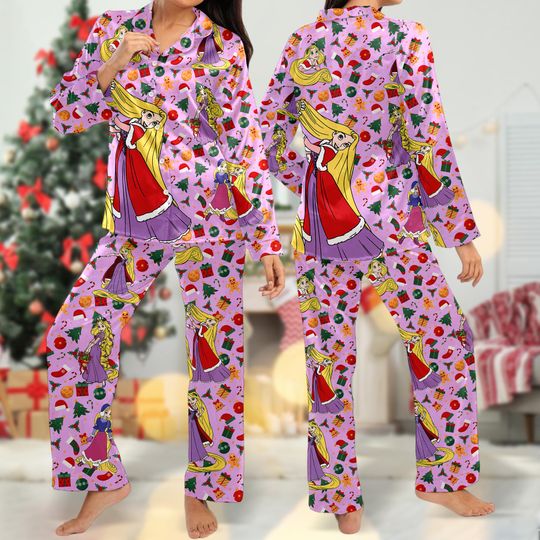 Rapunzel Christmas Pajamas, Rapunzel Christmas Pajama Set Gift For Women, Tangled Xmas Holiday Party Gift, Magic Kingdom Shirt