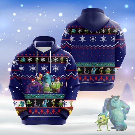 Monster Inc Christmas Hoodie Shirt, Monster University Holiday Sweater, Mike Wazowski And Sully Shirt, Disney Movie Shirt