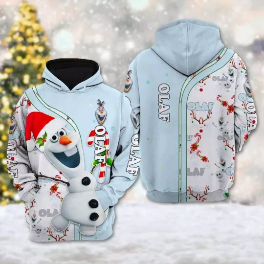Funny Olaf Snowman Christmas Santa Hat Merry Xmas Holiday Hoodie 3D Printed