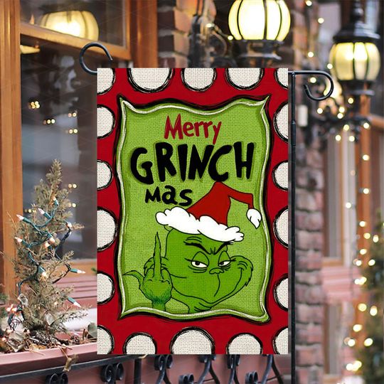 Merry Grin Garden Flag, funny character Family Garden Flag, Christmas Iconic Flag, Welcome to Whoville Christmas Flag, Front Door Decor