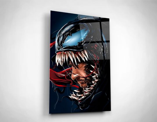 Venom Glass Wall Art, Tempered glass print, Avengers Lover Present, Teens Room Decor, Birthday Gift, Unframed Poster, Comics Marvel Wall art