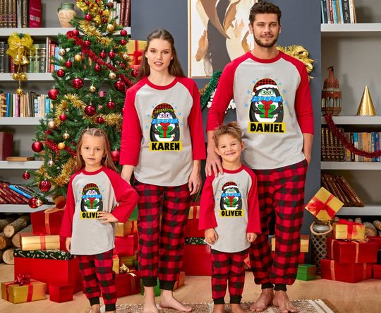 Penguin Family Christmas Raglan, Personalized Christmas Family Raglan, Cute Penguin Raglan, Matching Family Xmas Gift, Santa Penguin Raglan