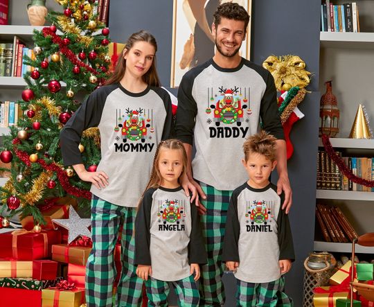 Matching Family Christmas Raglan, Red Truck Raglan, Custom Deer Christmas Family Raglan, Red Truck Christmas Daddy Mommy Sister Raglan
