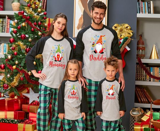 Matching Family Raglan, Gnome Custom Christmas Raglan, Christmas Family Plaid Raglan, Gnome Xmas Raglan, Gnome Family Xmas Baseball Shirt