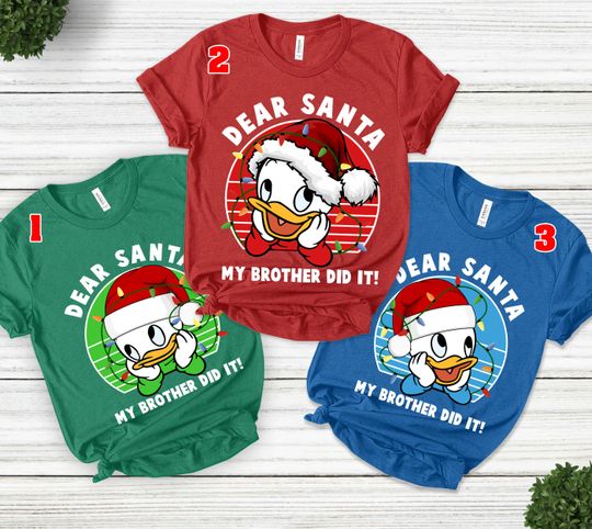 Disney DuckTales Huey Dewey & Louie Duck Christmas Lights Dear Santa Costume Shirt, Merry Quackmas, Disneyworld Christmas Matching