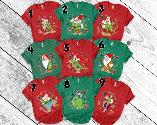Snow White and Seven Dwarfs Christmas Shirt, 7 Dwarfs Christmas Grumpy Dopey Shirt, Matching Christmas Family Tee, Disneyland