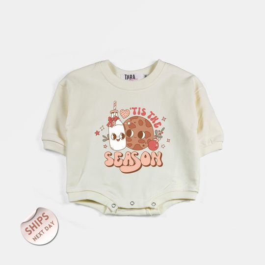 Tis The Season Milk and Cookies Baby Bodysuit, Cute Groovy Retro Toddler Sweatshirt, Kids Matching Xmas Gifts, Baby Shower Gift