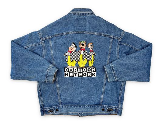 Vintage Cartoon Network Denim Jacket Jean 90s Flintstones Jetsons Yogi Bear