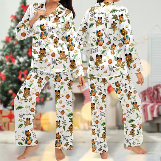 Orange Bird Pajamas, Floral Orange Bird Pajamas Button Up Shirt, Orange Bird Pattern Summer Vacation Shirt, Cartoon Magic Kingdom Outfit